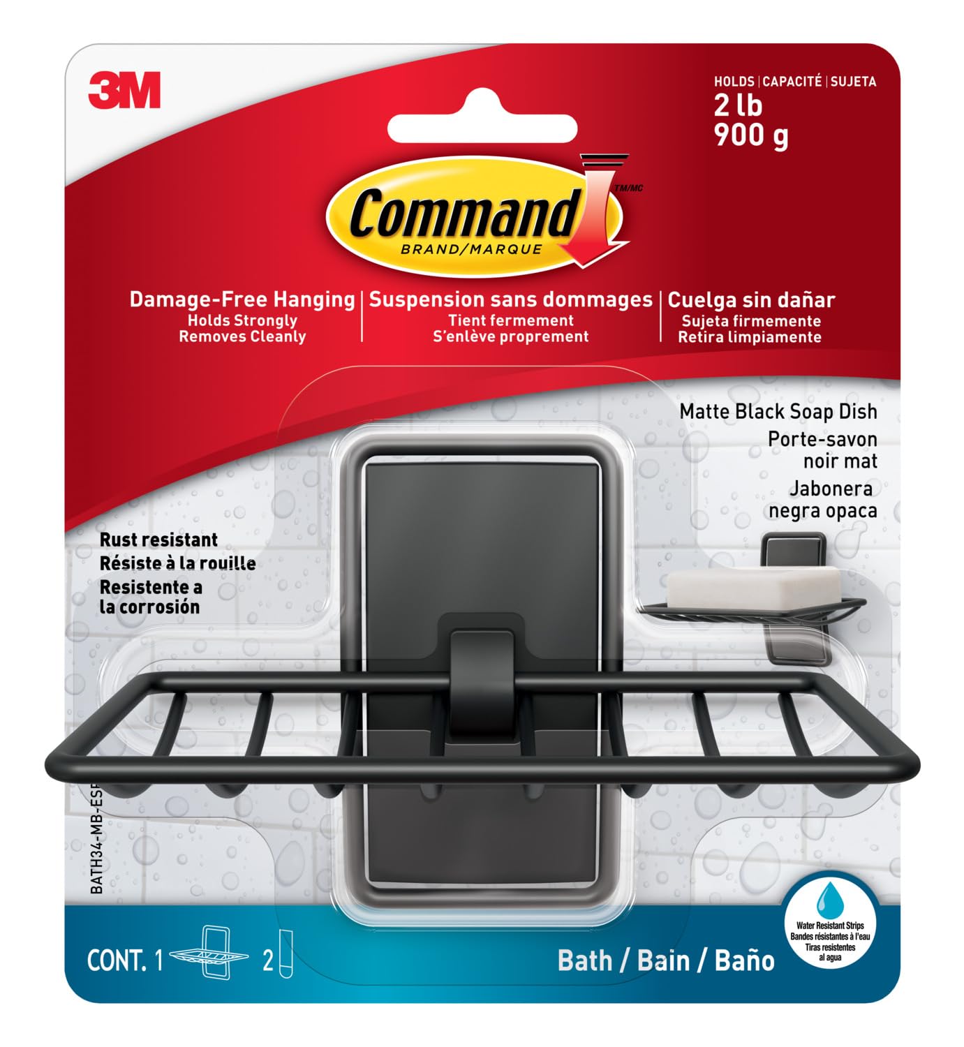 Command Portasapone Bagno Nero Opaco Adesivo fino 900 g