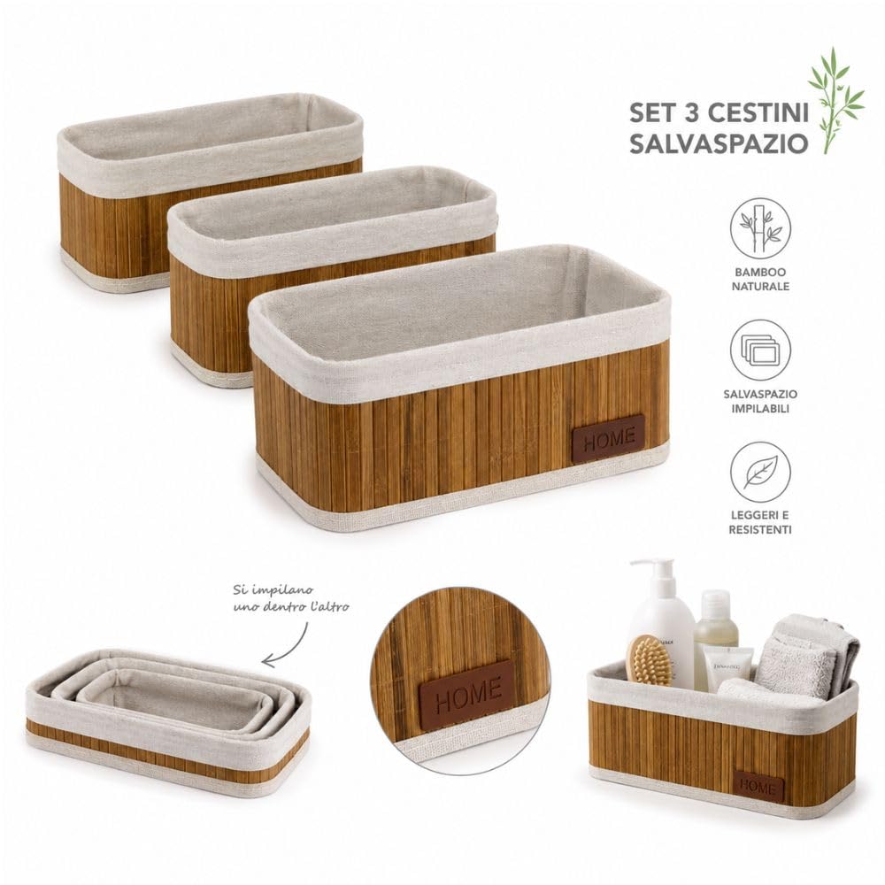 Cecaro Group Set 3 Cestini Bamboo Impilabili