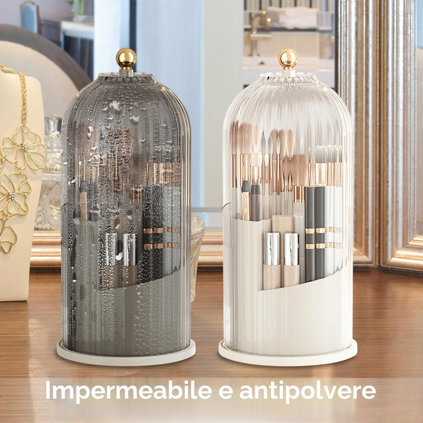 Gachiwar Porta Pennelli Trucco Girevole 360 Bianco Antipolvere