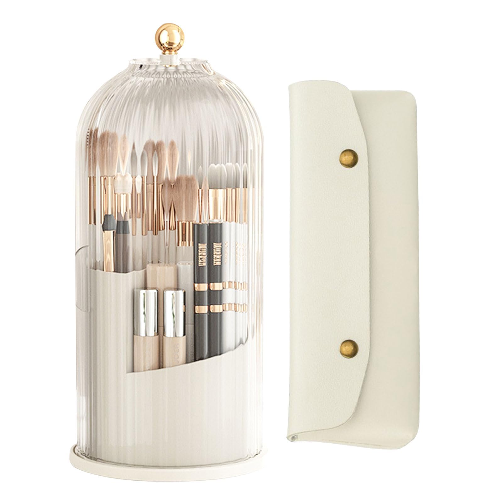Gachiwar Porta Pennelli Trucco Girevole 360 Bianco Antipolvere