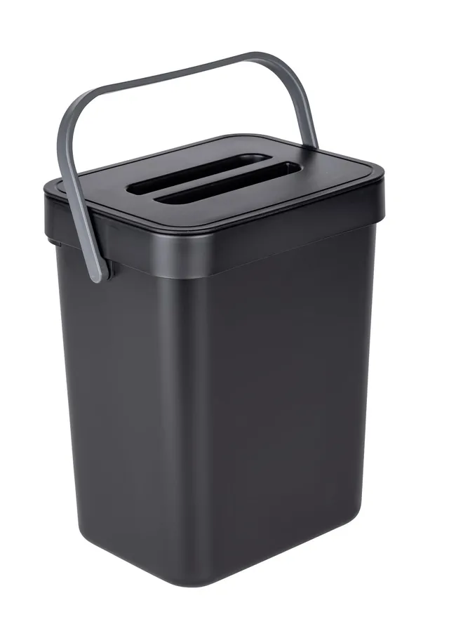 Wenko Tago pattumiera 5 L nera con manico sopra porta