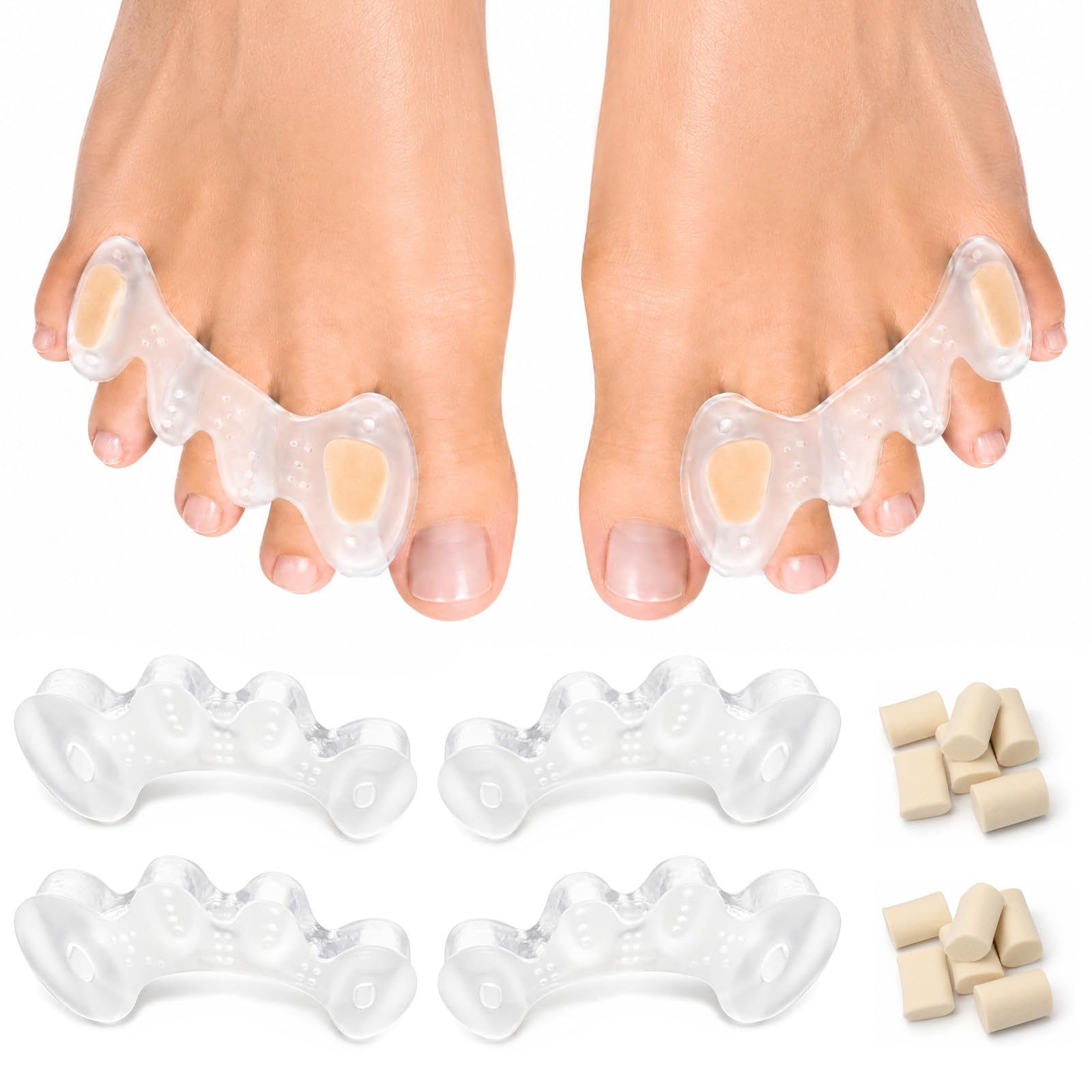 Quelcc Separatori Dita Piedi Silicone 4 Pezzi con Inserti S M L