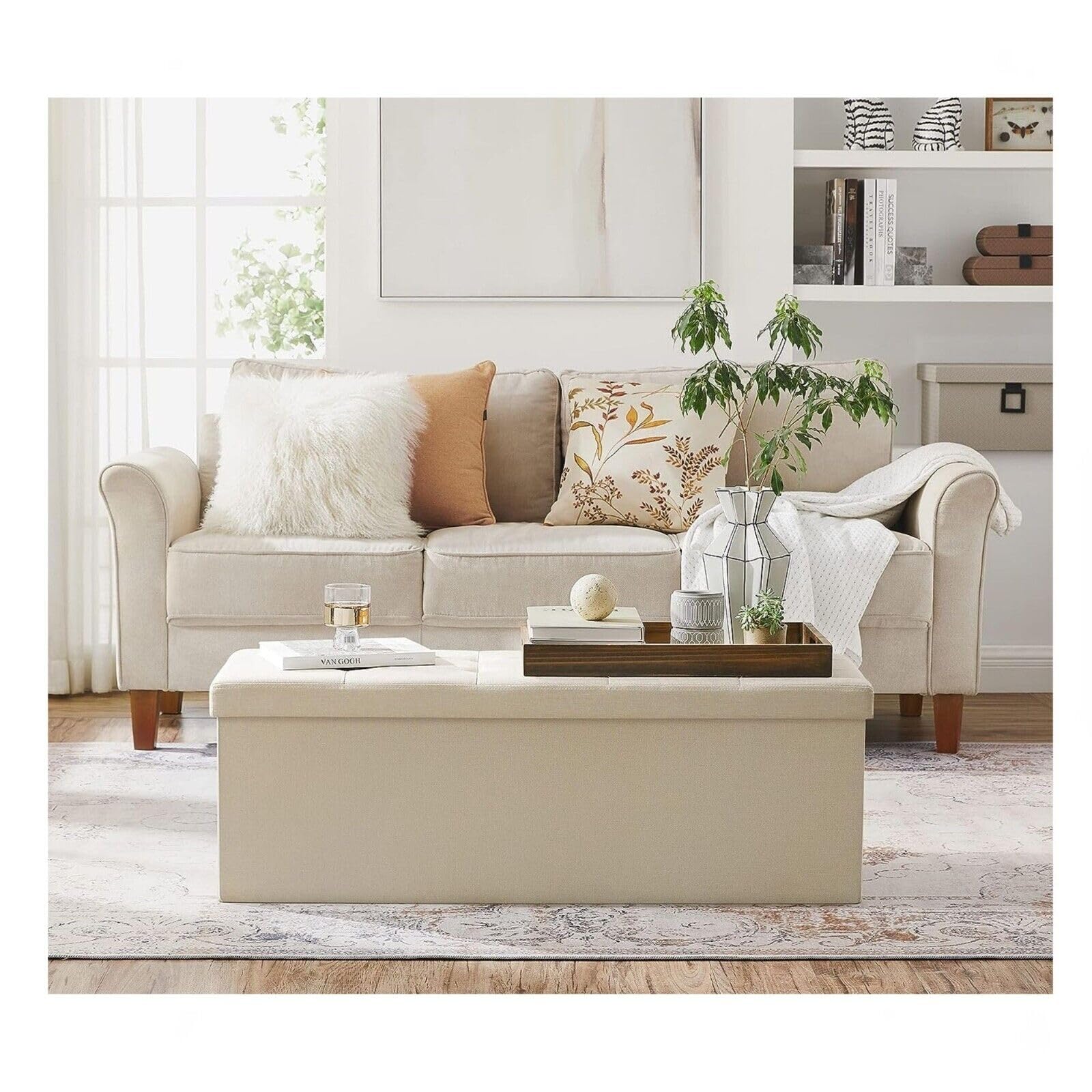 Pouf contenitore beige ecopelle 76x38 cm trapuntato