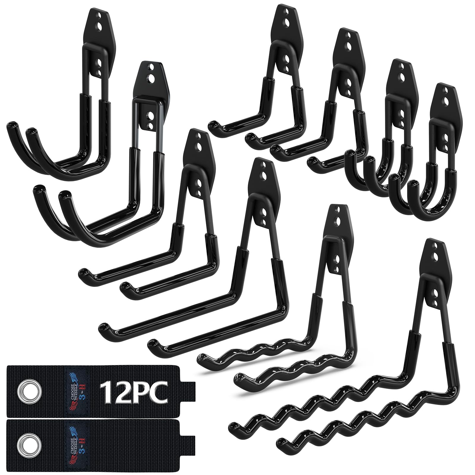 3-H Ganci da Garage Resistenti Ganci Parete 12 Pezzi 42 kg