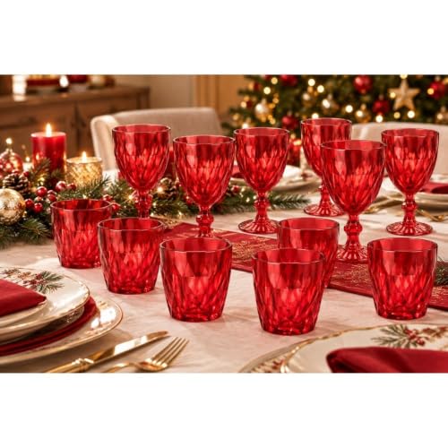 Cecaro Group Set Bicchieri Rossi Diamante 12 Pezzi Vetro