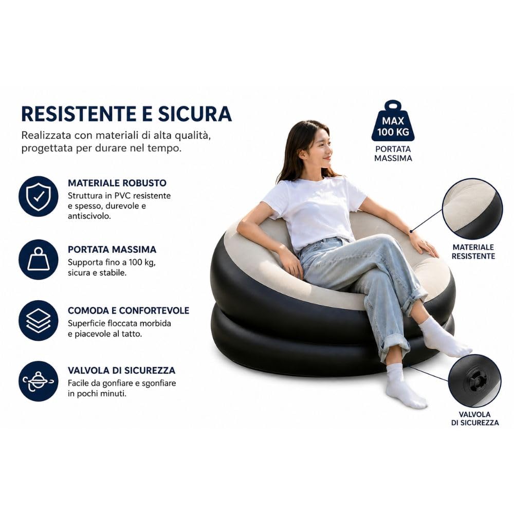 Cecaro Group poltrona gonfiabile 100 kg interni esterni assortita