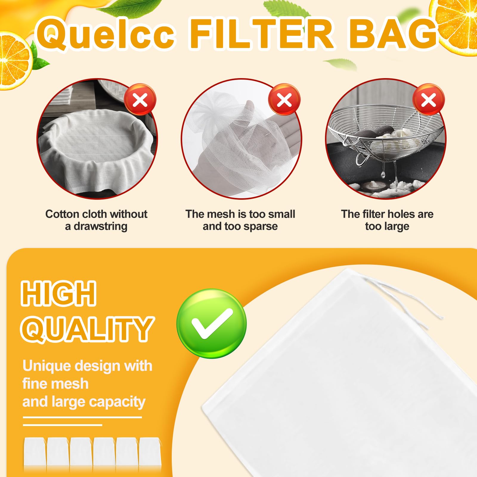Quelcc Sacchetti Filtro Nylon 20x30 cm 6 Pezzi