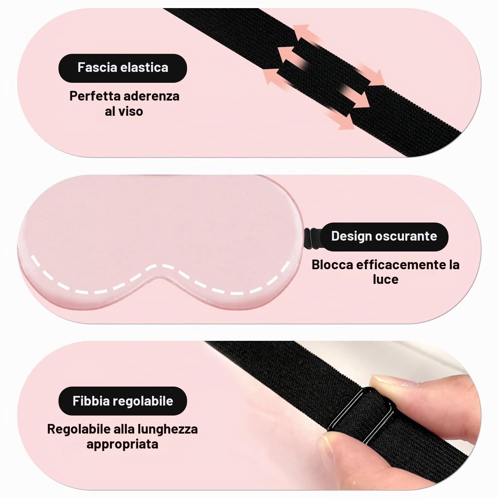 Quelcc Maschera Occhi Notte in Seta 2 pz Rosa Oscurante