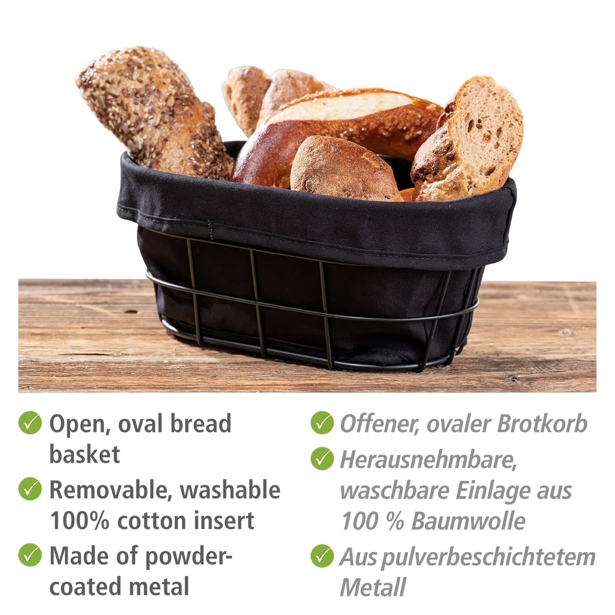 WENKO Black Outdoor Kitchen Bela cestino pane nero cotone