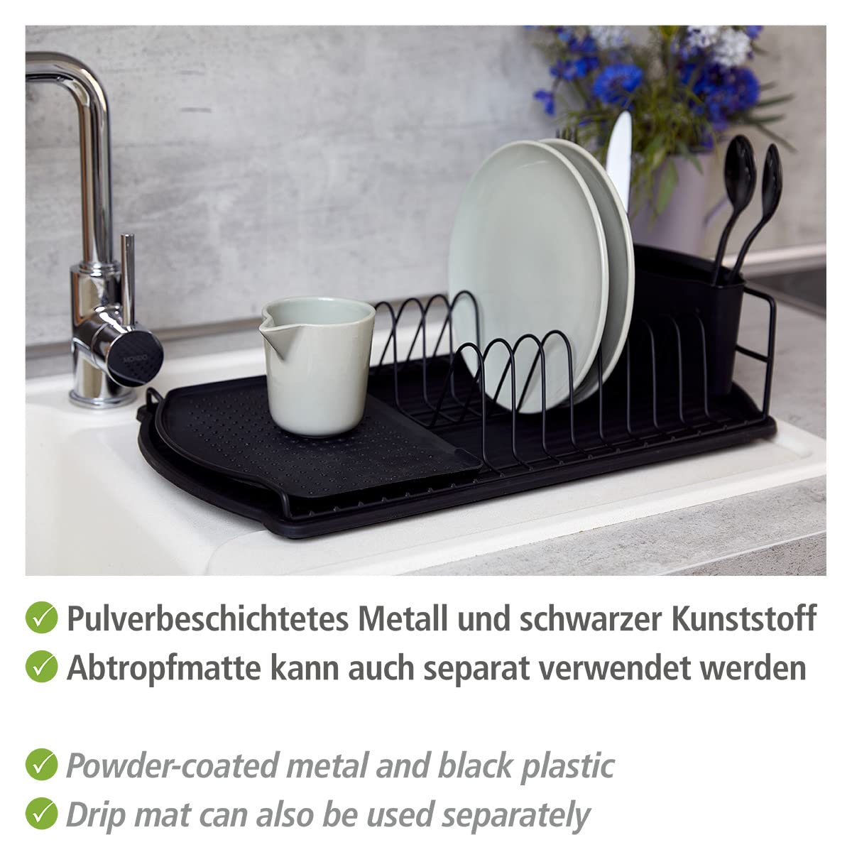 Wenko Basic scolapiatti nero 47,5 cm con vaschetta
