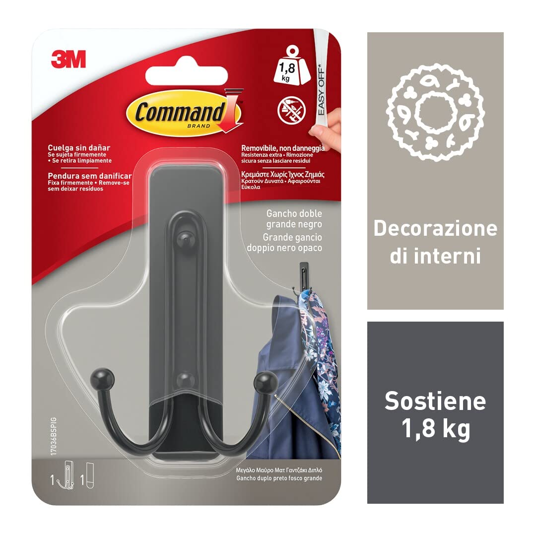 Command 17036B gancio adesivo doppio large nero opaco