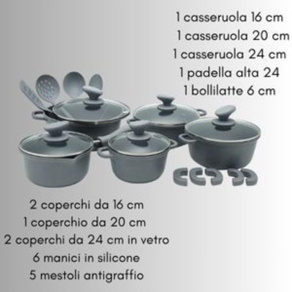 Cecaro Group Batteria Pietra Lavica 21 Pezzi Grigia Induzione