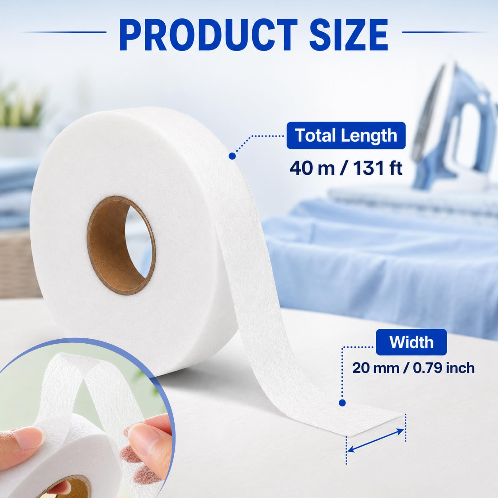 Quelcc Nastro Termoadesivo Tessuti Bianco 40 Metri 60GSM