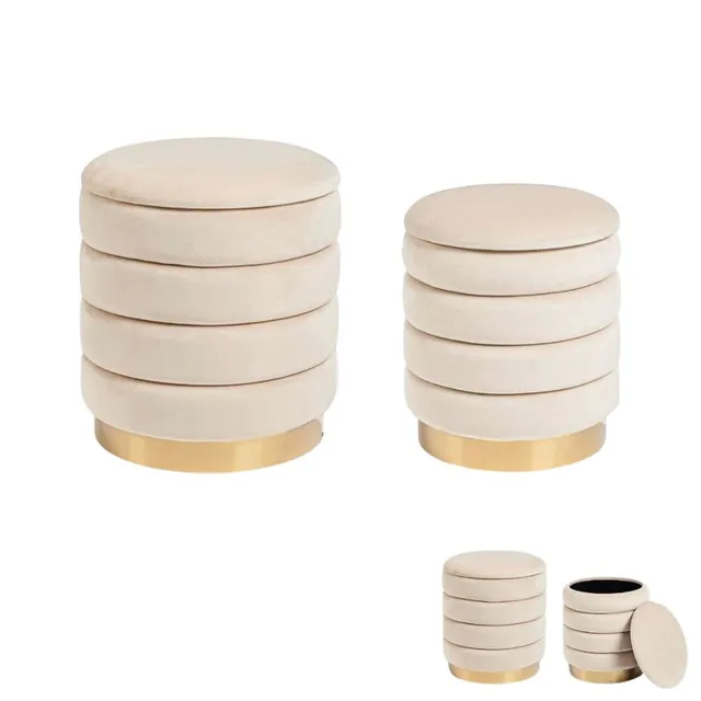 Cecaro Pouf Contenitore Panna Set 2 Pezzi Velluto