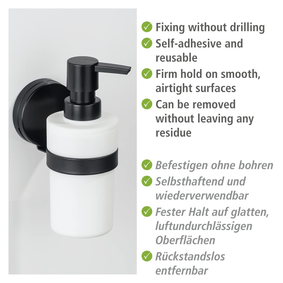 Wenko Pavia Static-Loc Plus dispenser sapone nero 220 ml