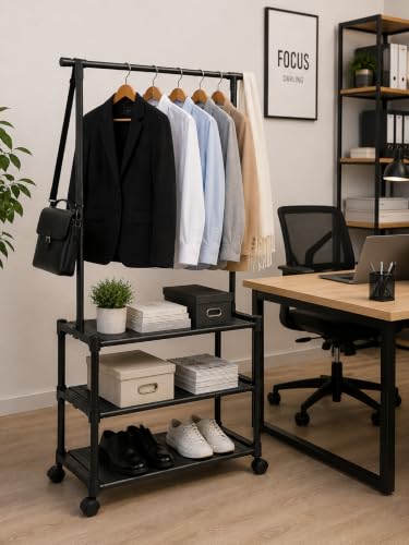 Cecaro Group 3 Ripiani stand appendiabiti nero 18 kg con ruote