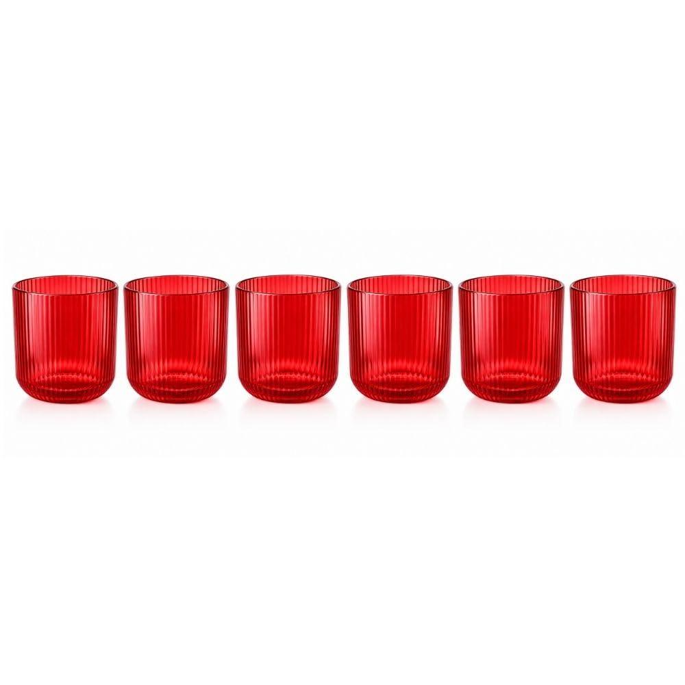 Cecaro Group set bicchieri rossi rigati vetro 270 ml 12 pezzi