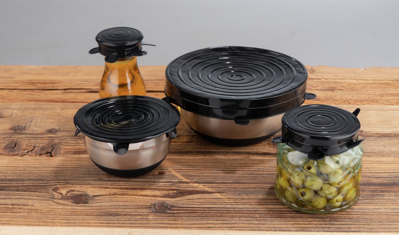 Wenko Loui coperchi silicone 6 pezzi neri ermetici