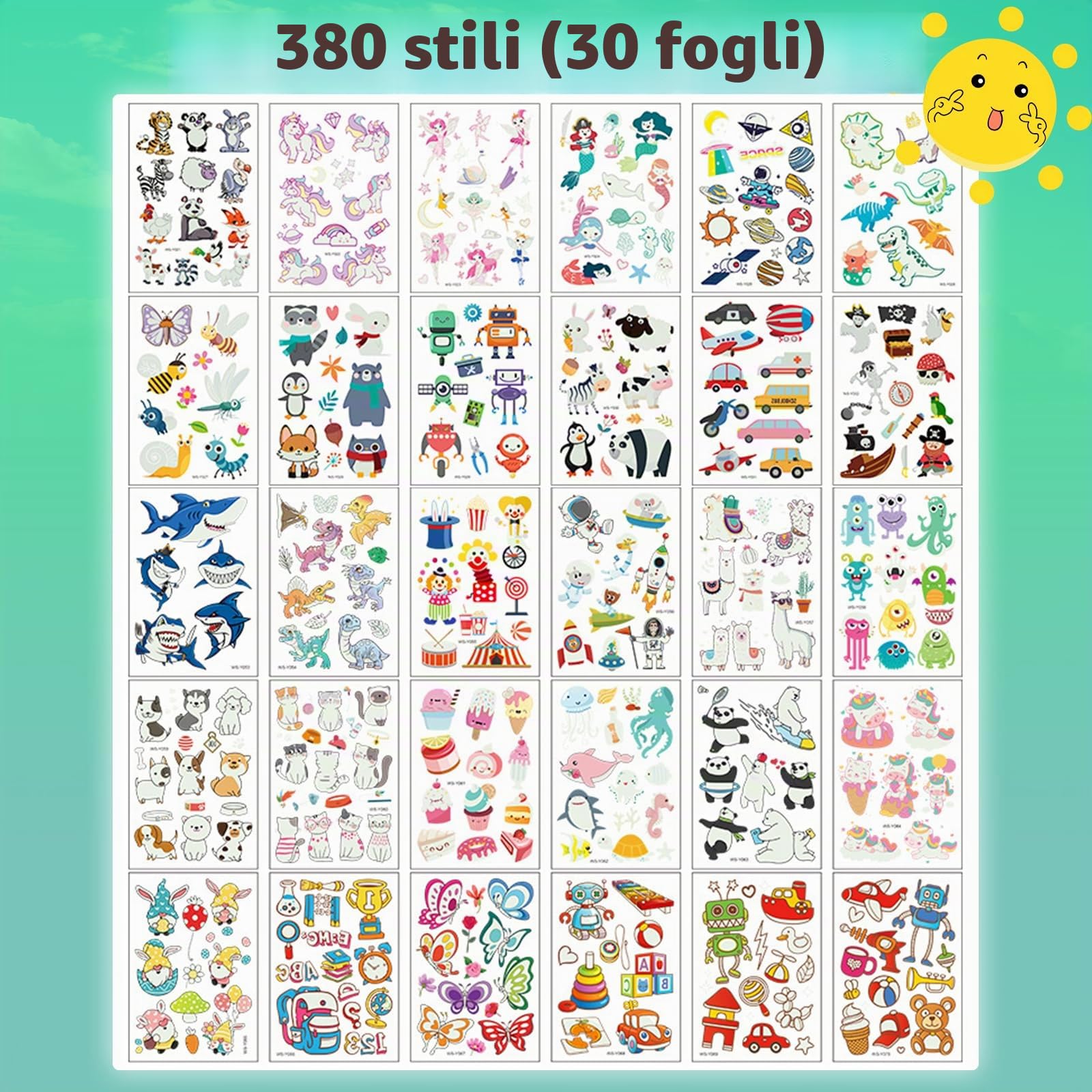 Quelcc Tatuaggi Temporanei Bambini Luminosi 30 Fogli 380 Pezzi