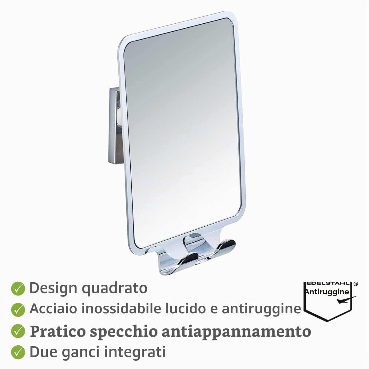 Wenko Vacuum-Loc Quadro specchio da parete senza forare lucido