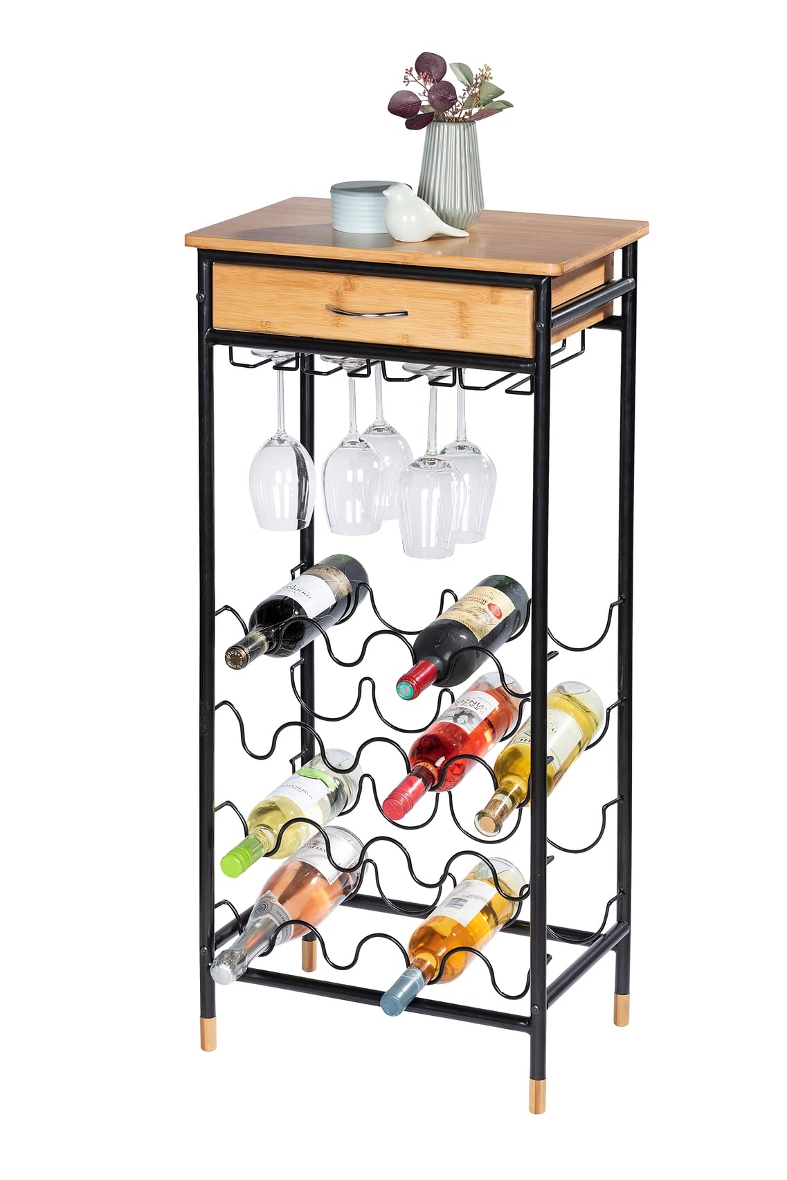 Wenko Loft portabottiglie 16 bottiglie bambù con bicchieri
