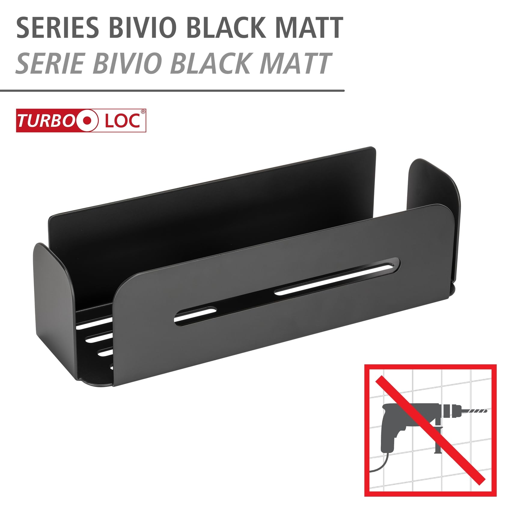 Wenko Turbo-Loc Bivio Mensola Doccia Nera 30 cm Alluminio