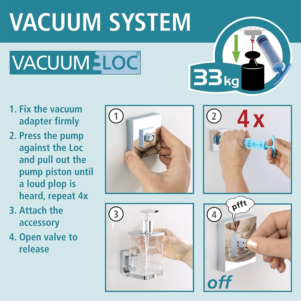 Wenko Quadro Vacuum-Loc Portarotolo Argento Acciaio