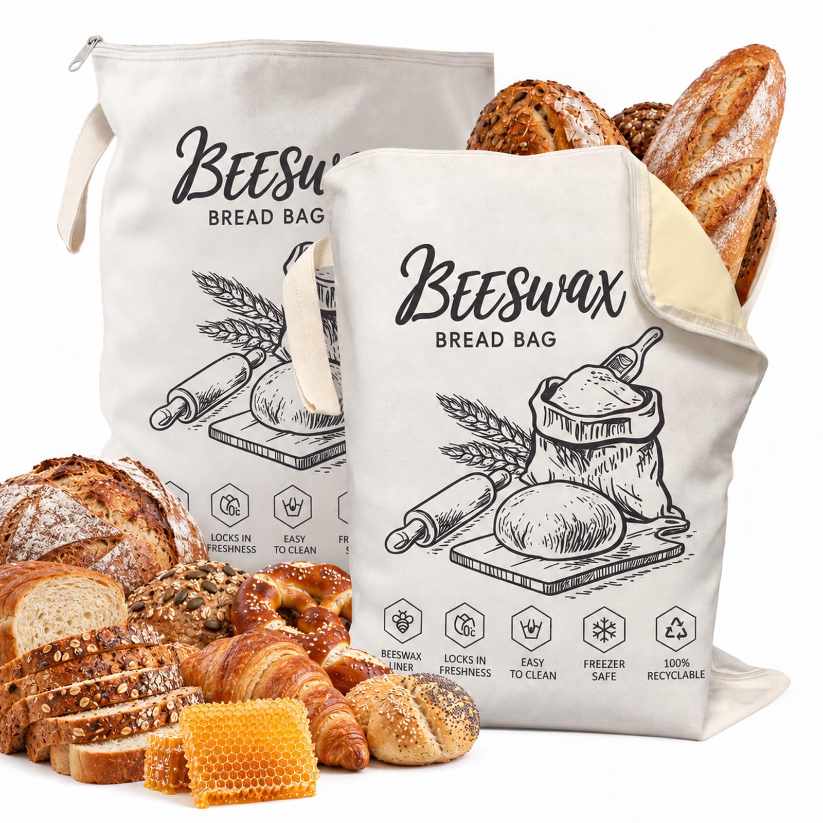 Quelcc Sacchetti Pane Cera Api 2 Pezzi 32x43 cm