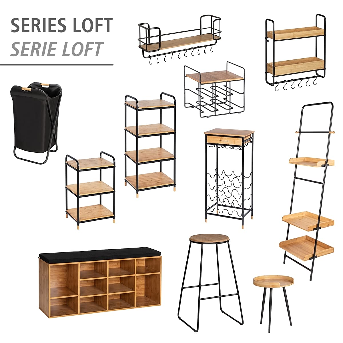 Wenko Loft Panca Scarpiera 10 Paia Nero Naturale