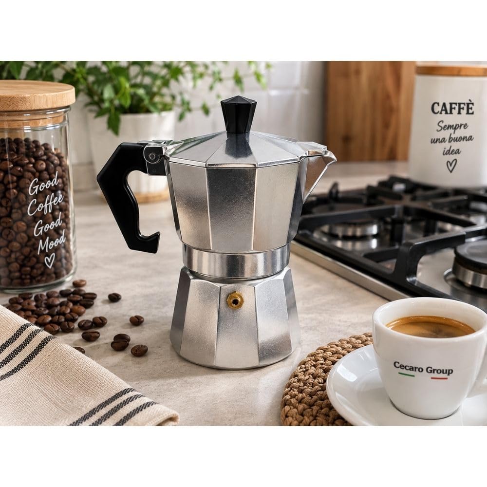 Cecaro Group Moka Alluminio Gas 2-3 Tazze Antigoccia