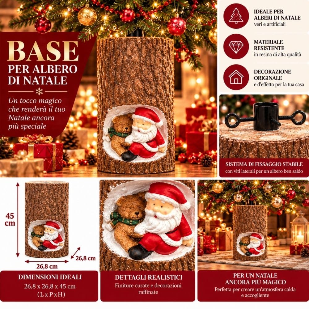 Cecaro Group Base Albero 45 cm Babbo Natale Orsetto LED