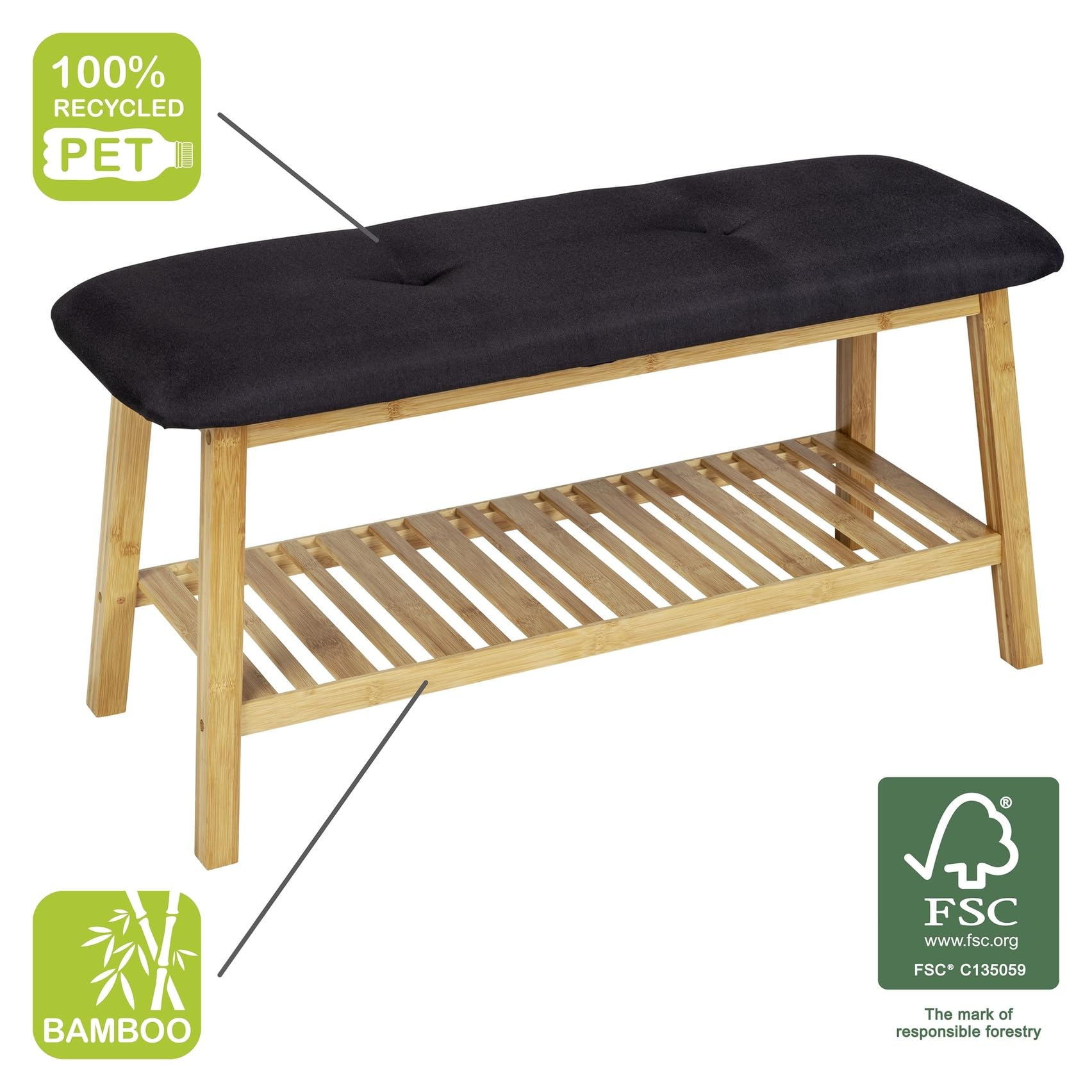 Wenko Ecori panca scarpiera bambù naturale nero 90 cm