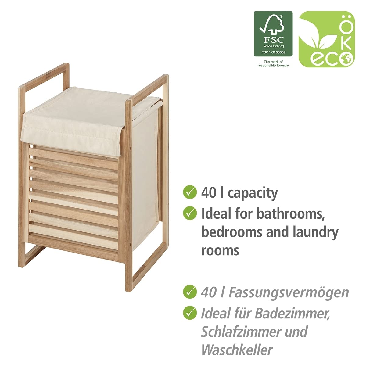 WENKO Acina cesto portabiancheria 40 L acacia