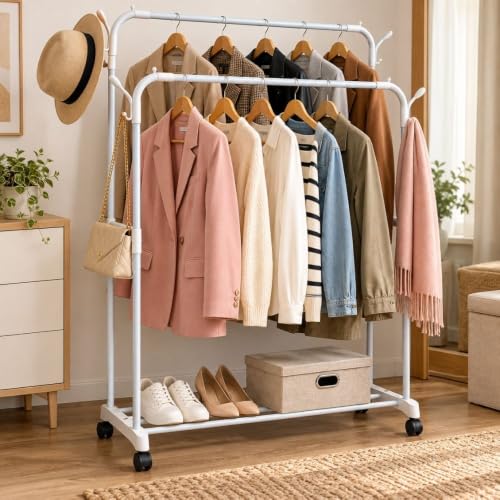 Cecaro Group Doppio stand appendiabiti bianco 2 aste con ruote