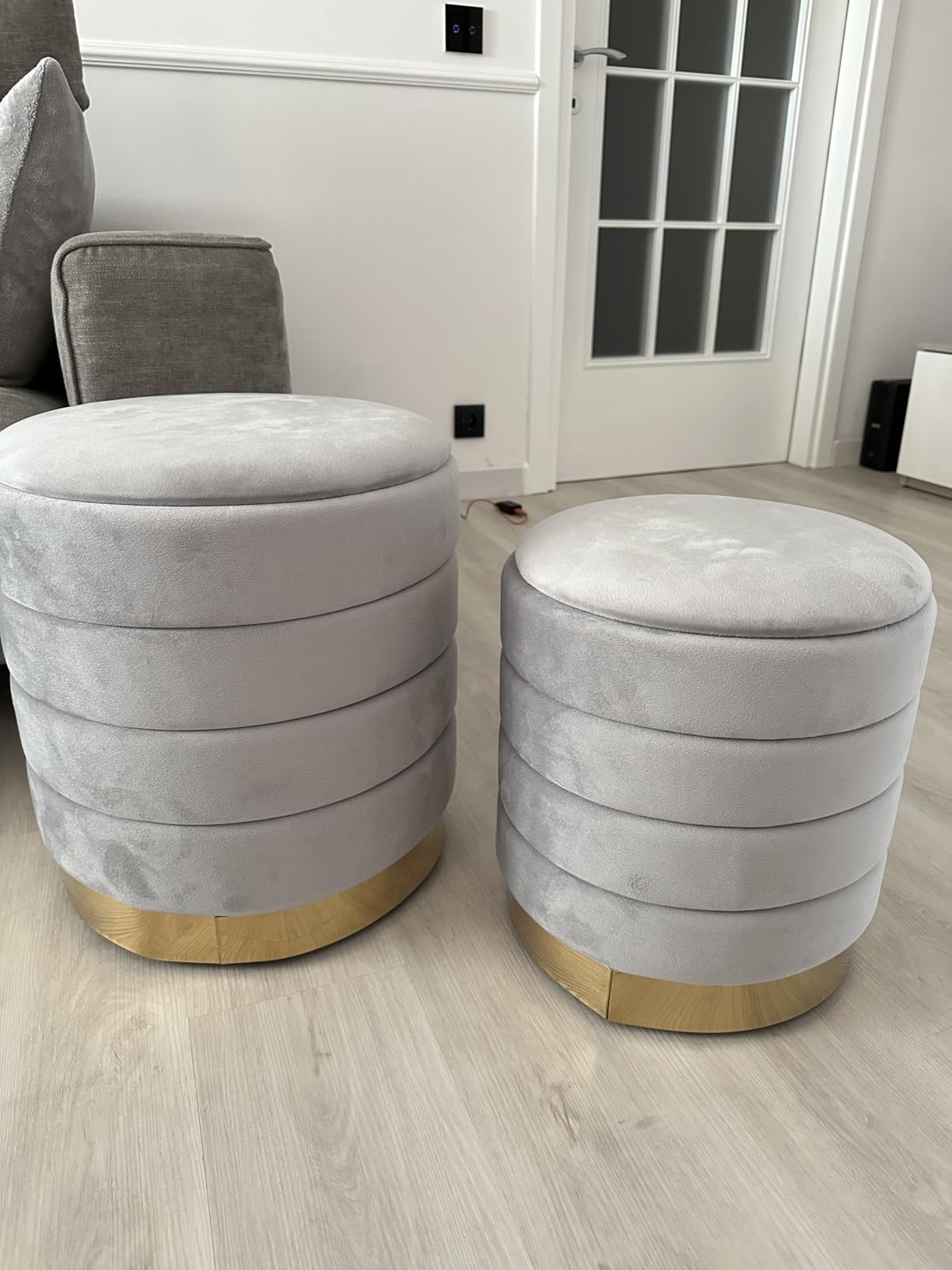 Cecaro Pouf Contenitore Panna Set 2 Pezzi Velluto
