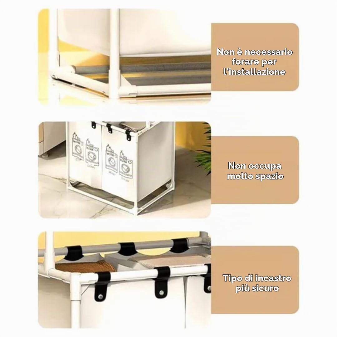 Cecaro Group 3 Livelli portabiancheria 44x31x97 cm 4 ceste