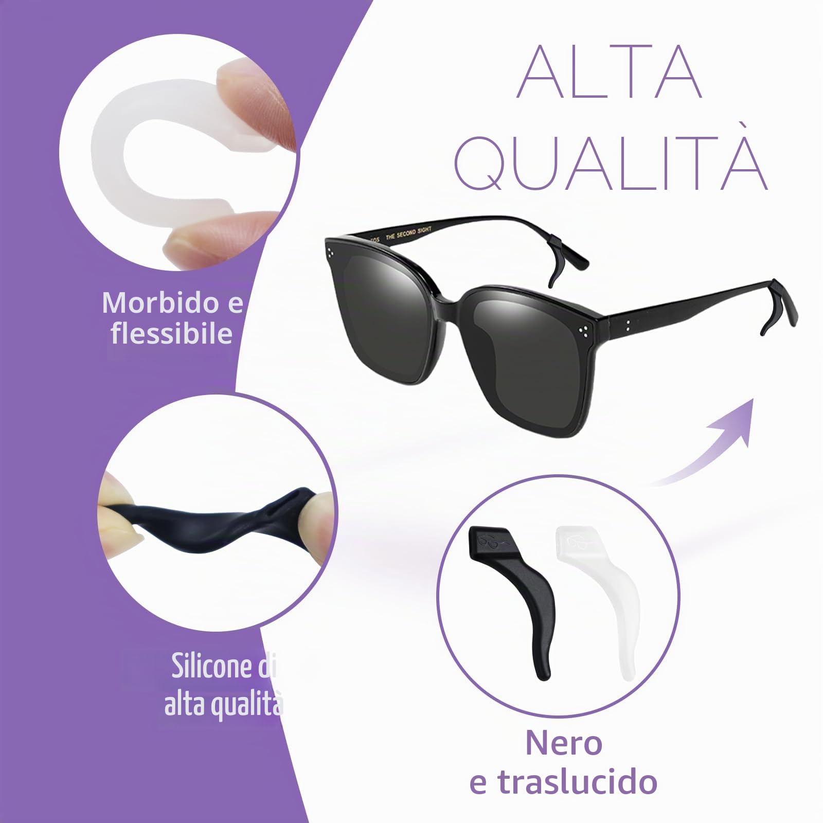 Quelcc ferma occhiali silicone 16 paia nero bianco antiscivolo
