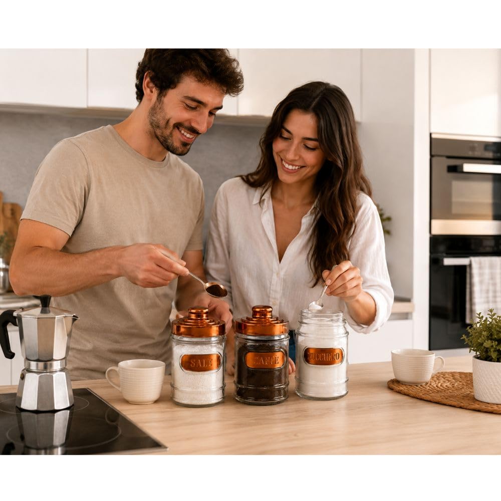 Cecaro Group Set 3 Barattoli Vetro 500 ml Tappi Rame