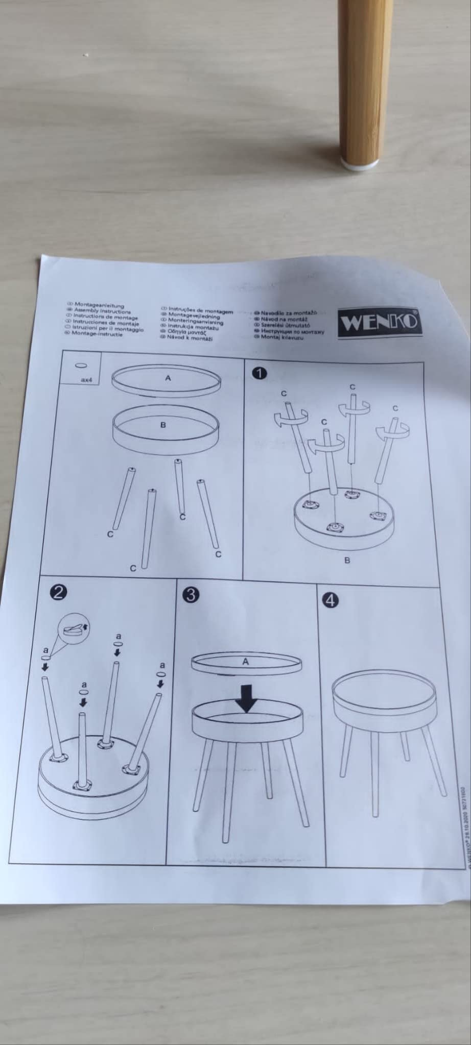 Wenko Finja tavolino rotondo bianco naturale con vassoio