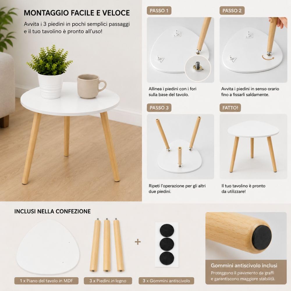 Cecaro Group Tavolino Salotto Bianco 39x39x41 cm Legno MDF