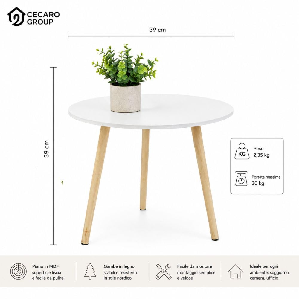 Cecaro Group Tavolino Salotto Bianco 39x39x41 cm Legno MDF