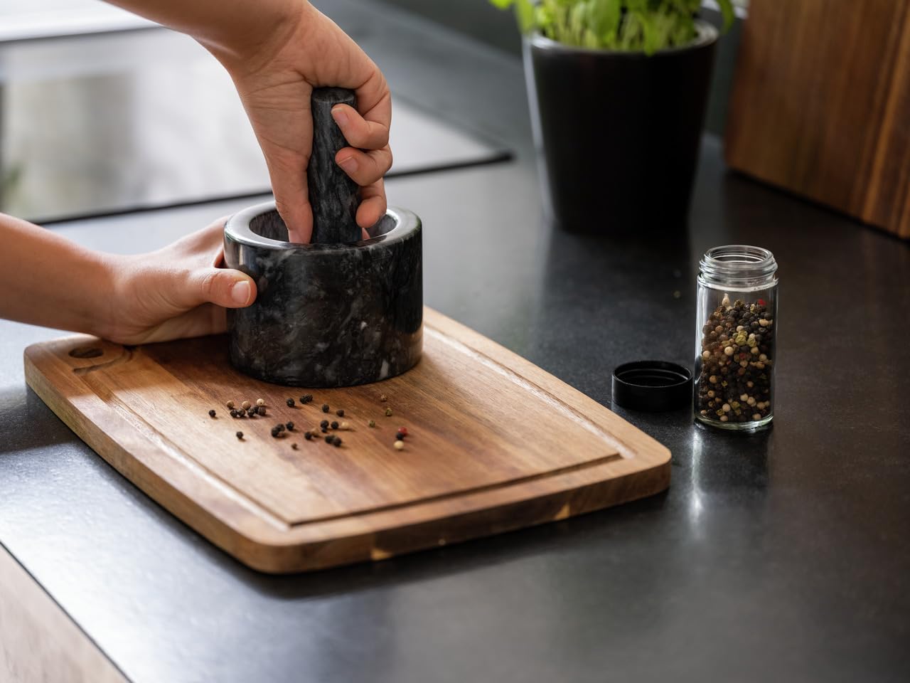 Wenko Black Outdoor Kitchen Mortaio Marmo Nero con Pestello