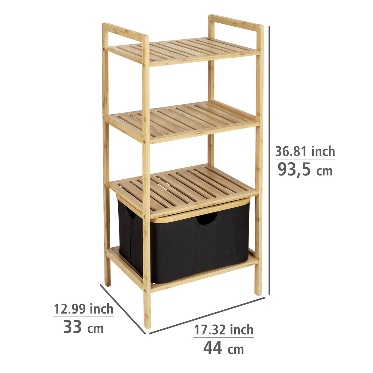 Wenko Ecori Scaffale Bambù 3 Ripiani 44x93,5x33 Naturale Nero 28L