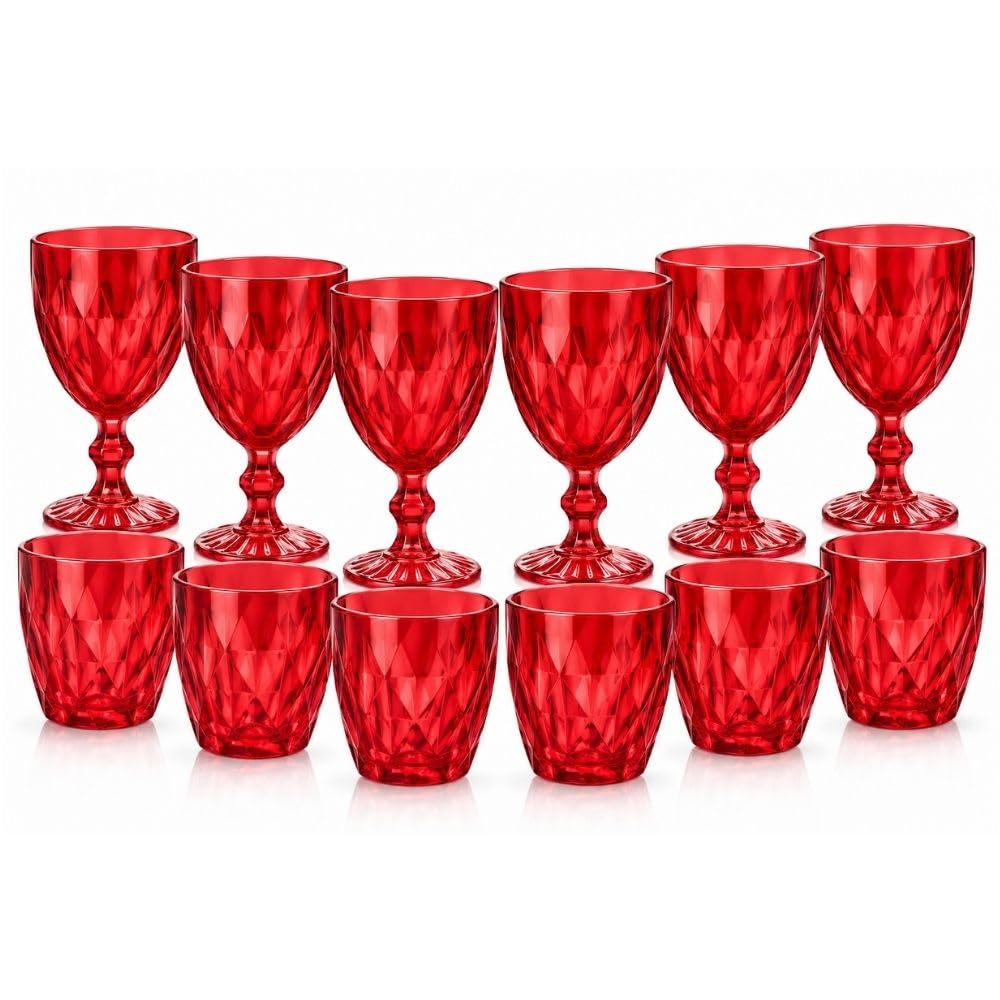 Cecaro Group Set Bicchieri Rossi Diamante 12 Pezzi Vetro