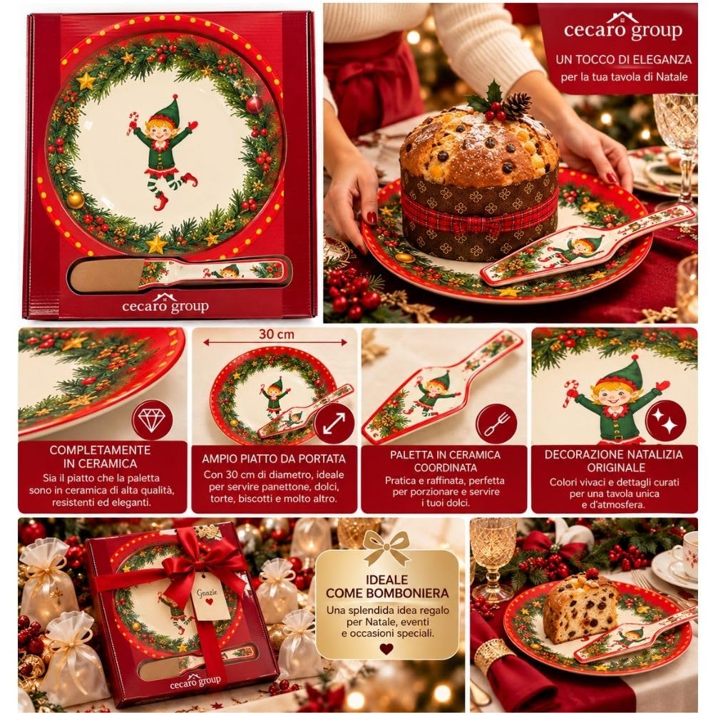 Cecaro Group Set Torta Gnomo Piatto 30 cm Ceramica 2 Pezzi