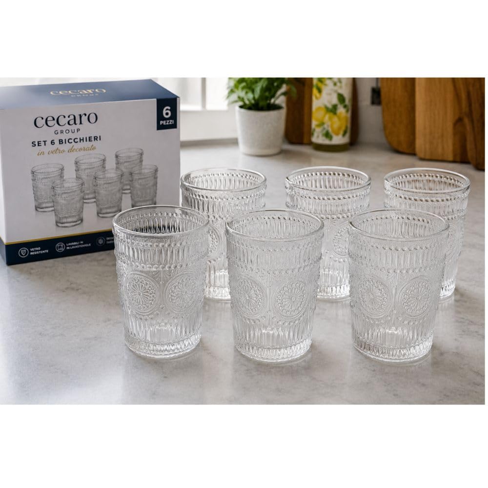 Cecaro Group Set 6 Bicchieri Vetro 290 ml Trama Rilievo