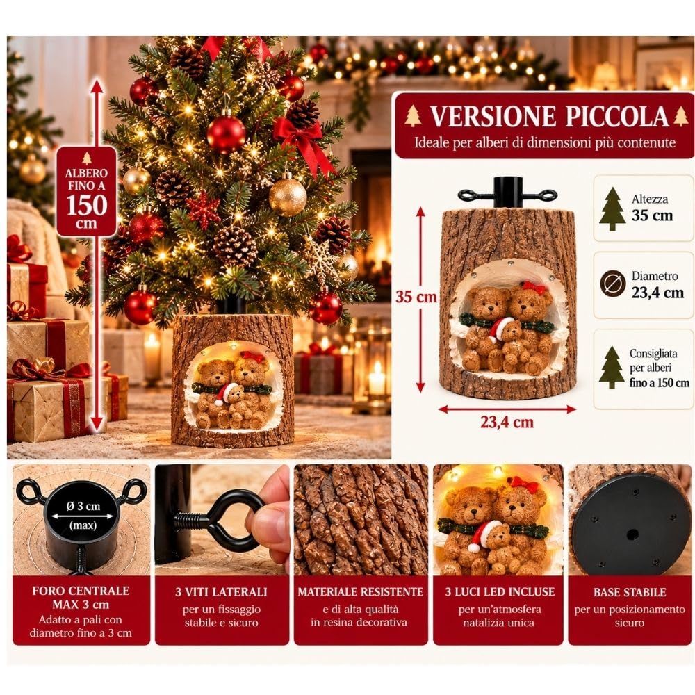 Cecaro Group Base Albero Tronco 35 cm Resina con LED Orsetti