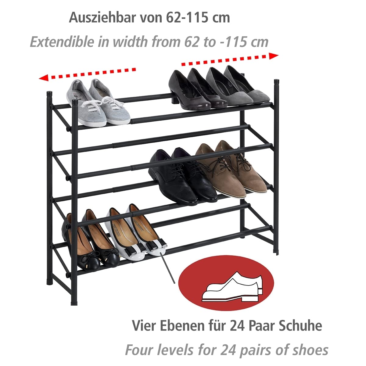 Wenko Hero Scarpiera Estensibile 24 Paia Nera 62-115 cm