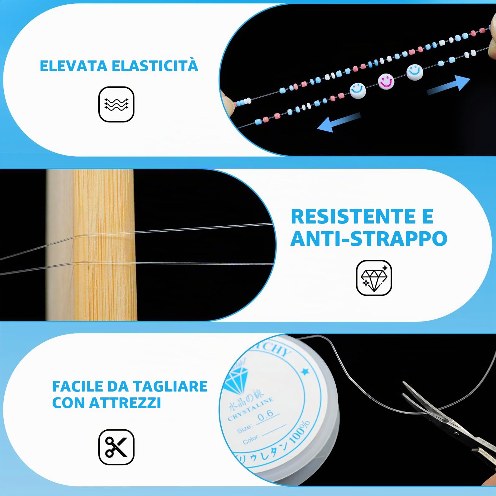 Quelcc Filo Elastico Braccialetti 0,4/0,6 mm 2 Rotoli