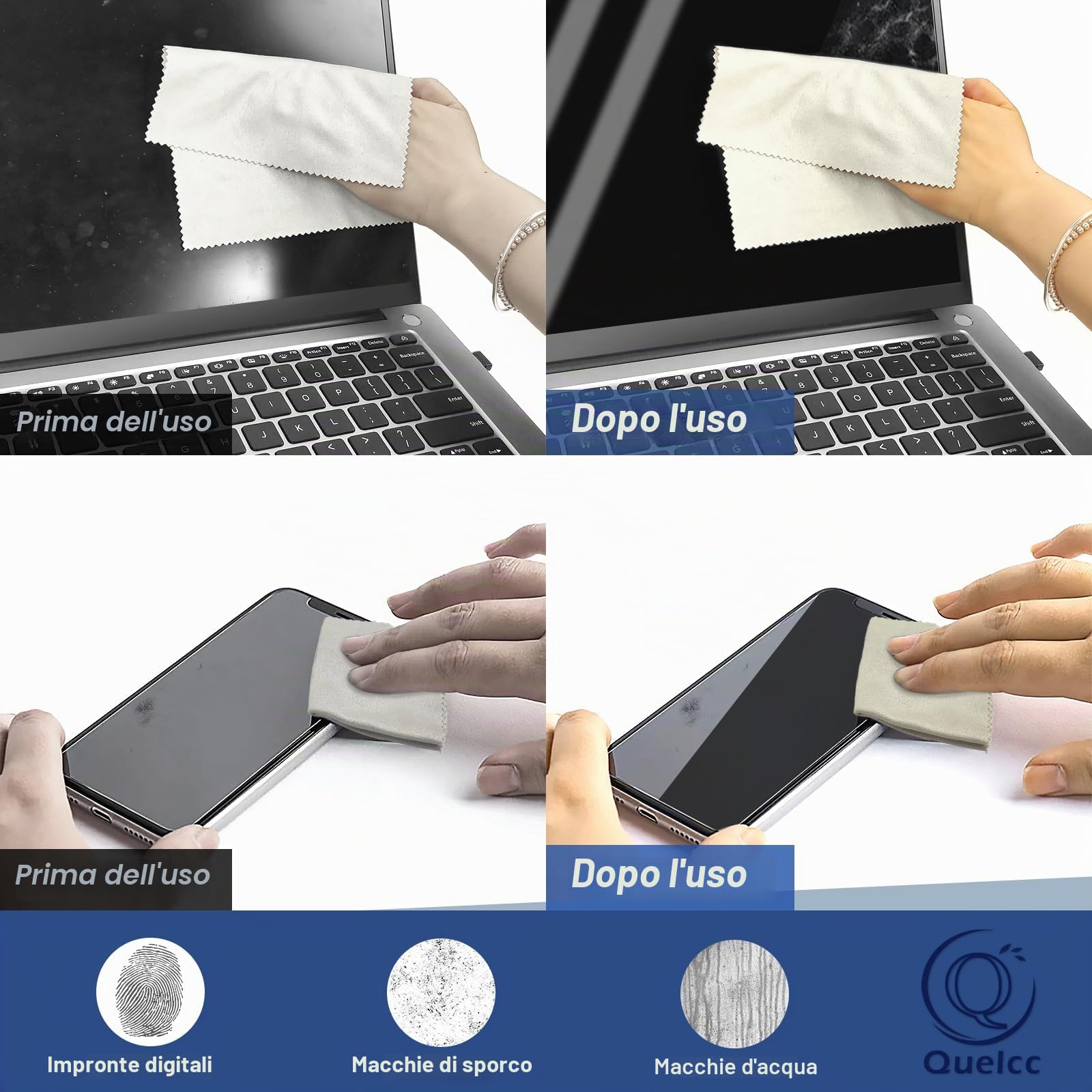 Quelcc Panni Microfibra Occhiali 12 Pezzi Blu Grigio 15x18